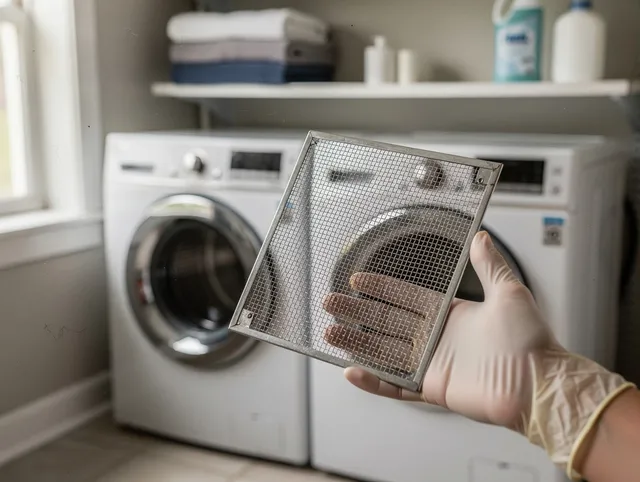 Wolcott Dryer Vent Cleaning specialist performing detailed lint trap cleaning service in Wolcott