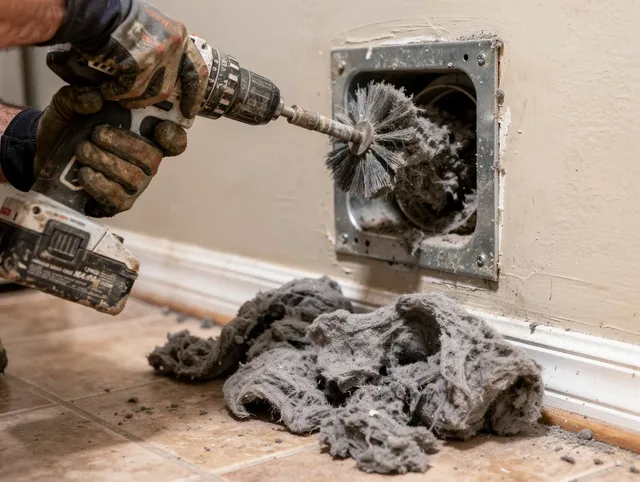 Certified Wolcott Dryer Vent Cleaning technician performing dryer vent cleaning in Wolcott