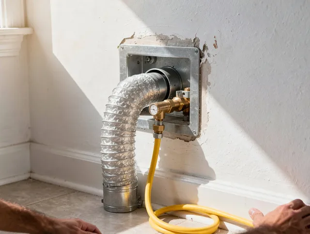Wolcott Dryer Vent Cleaning certified technician performing specialized gas dryer vent cleaning in Wolcott